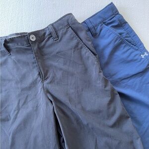 Two pair Boys Under Armour UA Navy Blue and Black Golf Shorts Heatgear Loose YLG